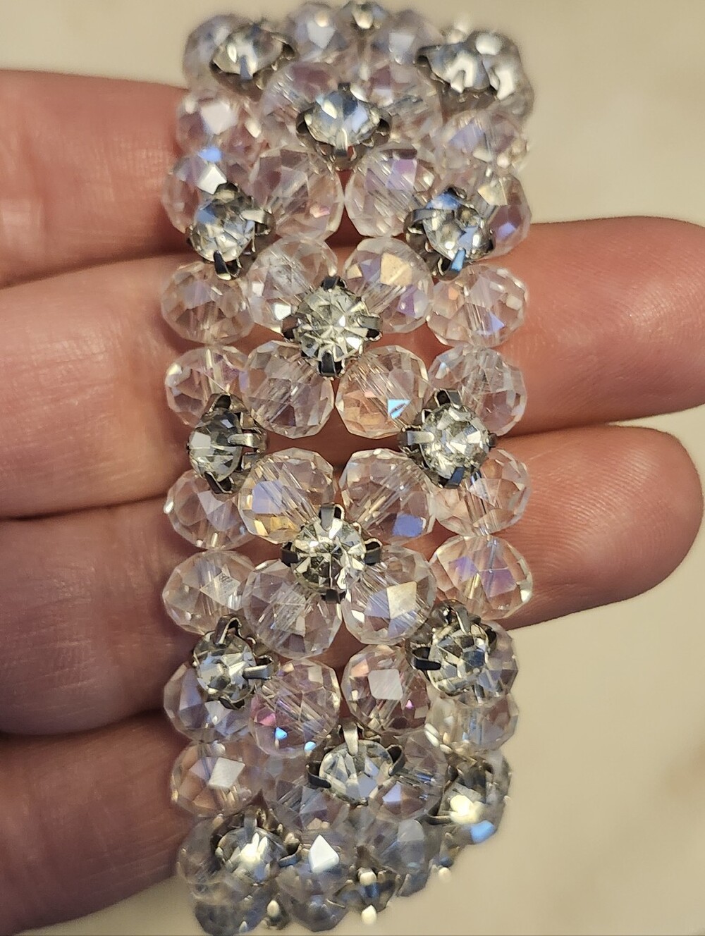 Crystal Rhinestone Bead Stretch Bracelet - Clear Sparkle